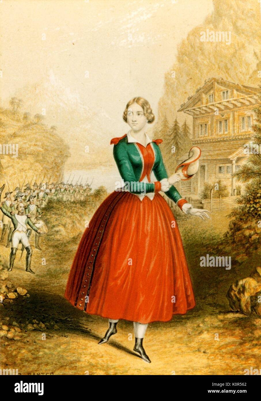 Jenny Lind in Donizetti 's "Figlia del Reggimento'. Effettuato a Londra, 27 maggio 1847 all'Her Majesty Theatre con Lind e Lablache. Jenny Lind (Johanna Maria Lind): svedese-nato soprano, spesso noto come l'Usignolo svedese, 6 Ottobre 1820 - 2 novembre 1887. Donizetti, Gaetano: compositore italiano: 29 Novembre 1797 - 8 aprile 1848. Foto Stock