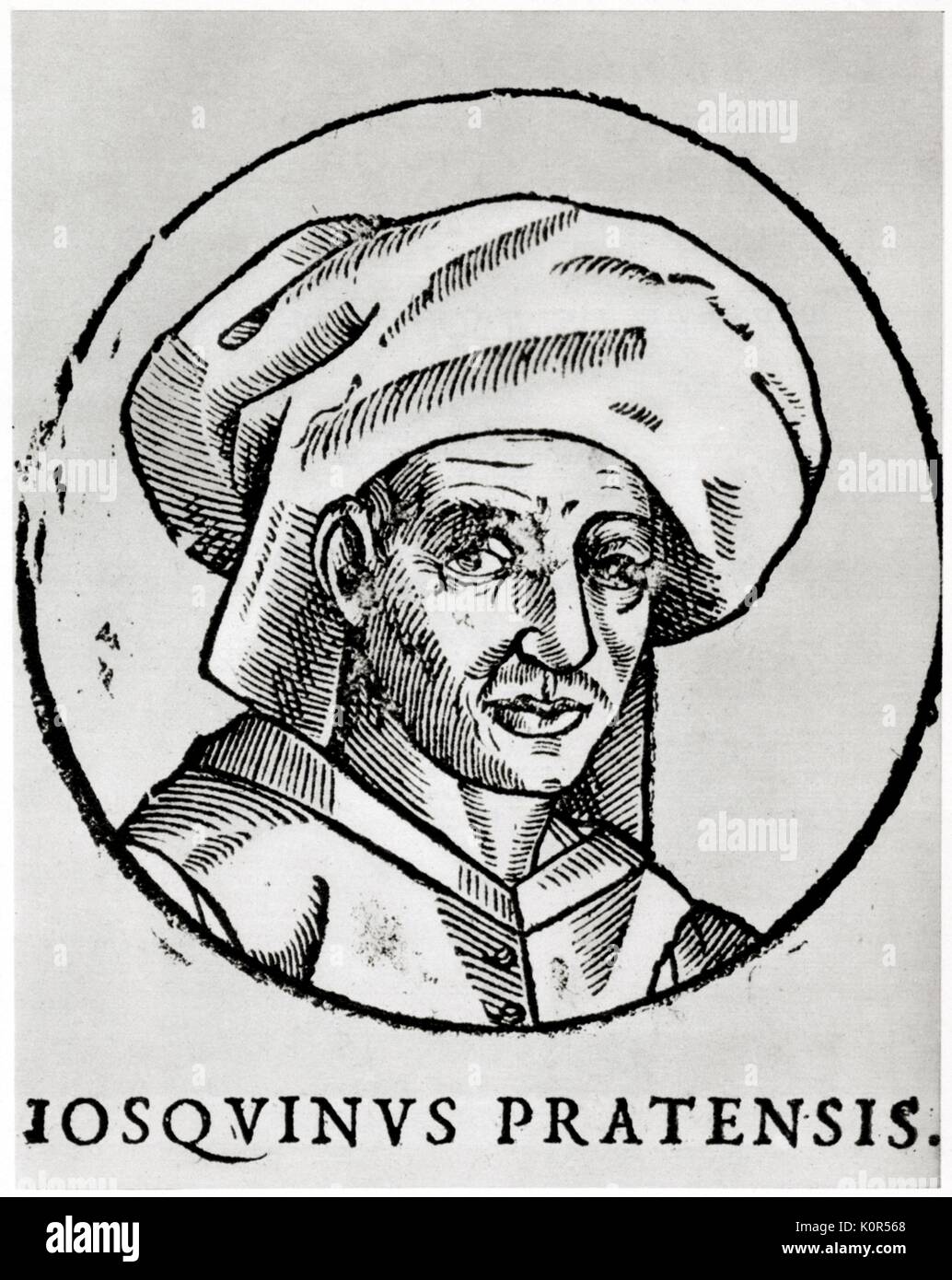 Josquin des Pres - ritratto della Scuola franco fiamminga compositore rinascimentale, xilografia 1611. JdP: 1440 - 27 agosto 1521. Un cantante per il Duomo di Milano, che ha lavorato anche alla corte di Renee di Angiò e nella Cappella Papale. Des Prez. Despres. Foto Stock Josquin des Pres - ritratto della Scuola franco fiamminga compositore rinascimentale, xilografia 1611. JdP: 1440 - 27 agosto 1521. Un cantante per il Duomo di Milano, che ha lavorato anche alla corte di Renee di Angiò e nella Cappella Papale. Des Prez. Despres. Foto Stock