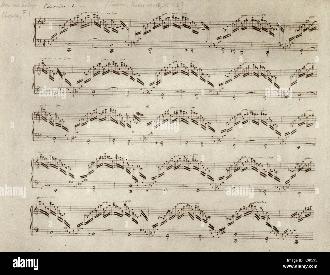 Frederic Chopin scritto a mano manoscritto di Op10 in C Major. Compositore polacco 1 Marzo 1810 - 17 ottobre 1849. Cliente Foto Stock