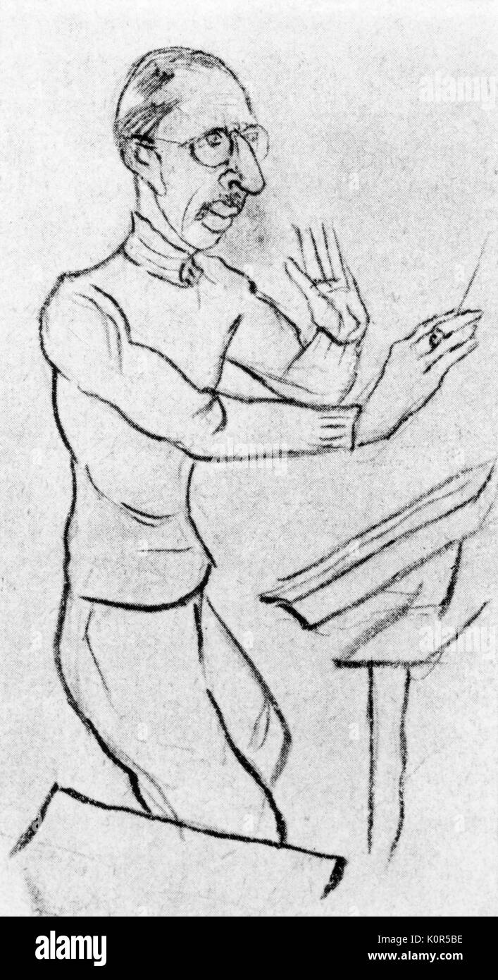 Igor Stravinsky conducendo con baton - disegno da Rudolf Grossmann. È il compositore russo: 17 giugno 1882 - 6 aprile 1971. Foto Stock