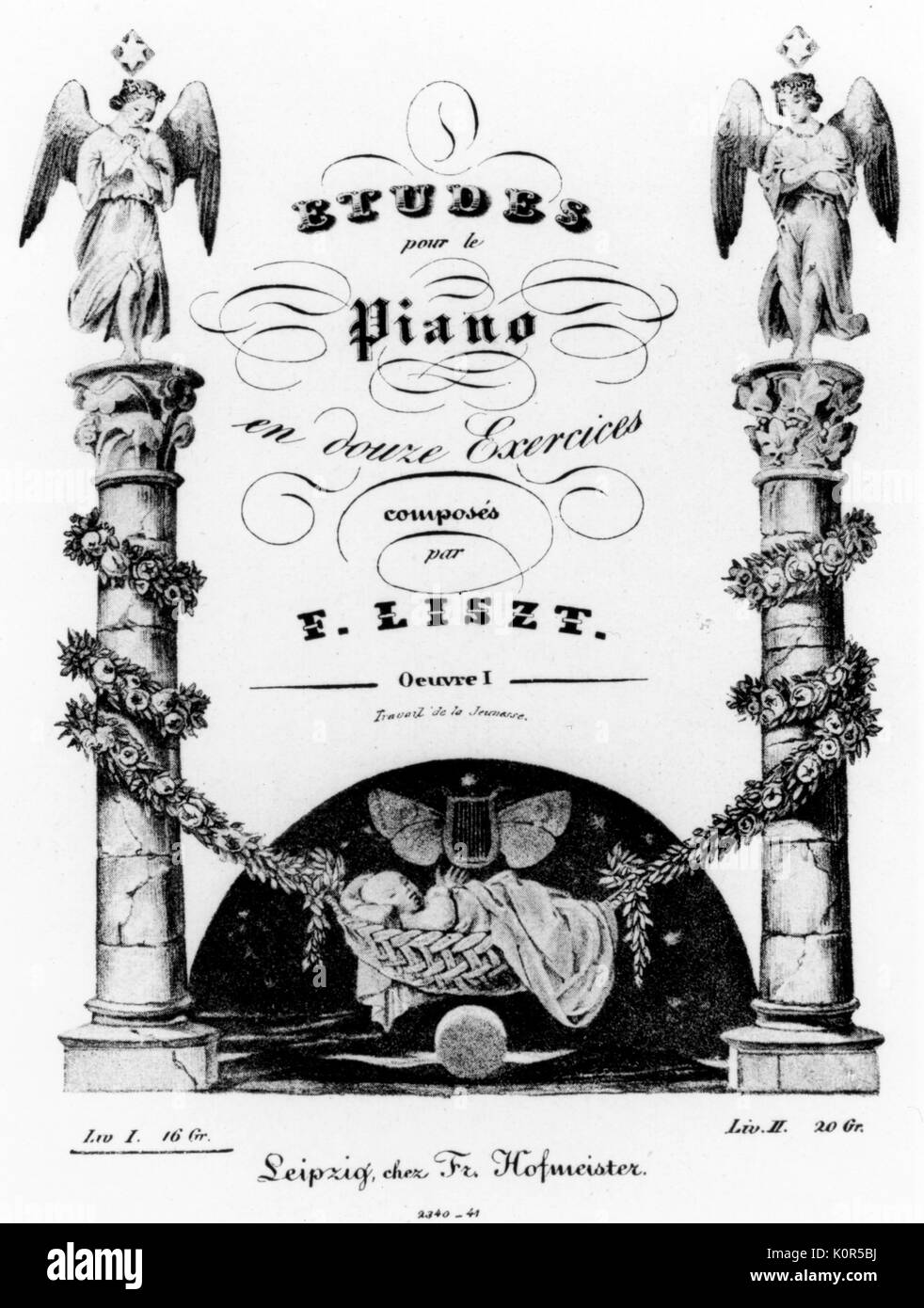 Liszt-Etudes pour le pianoforte Franz (Ferencz) Liszt 1811-1886. Ungherese pianista e compositore. Scrivendo 1.Etudes pour le Piano en deux esercizi Foto Stock