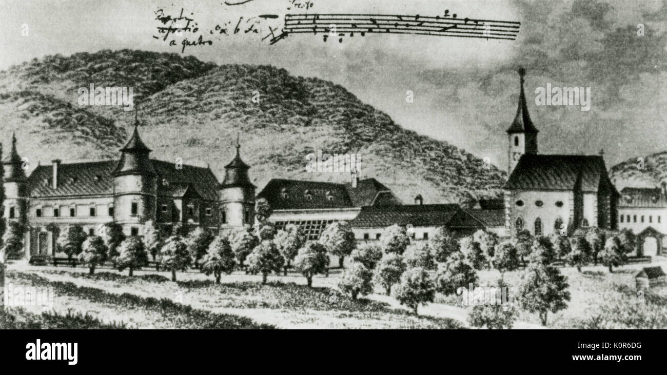 FRANZ JOSEPH HAYDN, Schloss Weinzierl, Casa del patrono Furnberg la famiglia dove Haydn ha scritto il 1° String Quartet c. 1757. Il compositore austriaco (1732-1809). Haydn ha inventato il quartetto della stringa Foto Stock