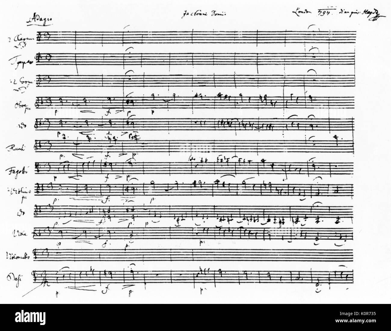 HAYDN - Punteggio della London Symphony in D. OP.104. 1791-1795. Partitura originale in H la calligrafia 1732-1809 - Il compositore austriaco Foto Stock