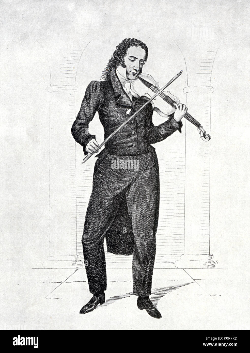 PAGANINI, Niccolo. Iplaying violino. L'Italiano violinista e compositore, 27 Ottobre 1782 - 27 maggio 1840. Il tappo si legge "Il primo violino giocatore del suo tempo presso il Teatro Nazionale a Nurnberg 9 Novembre, 1829. L'Italiano violinista e compositore 1782-1840 Foto Stock