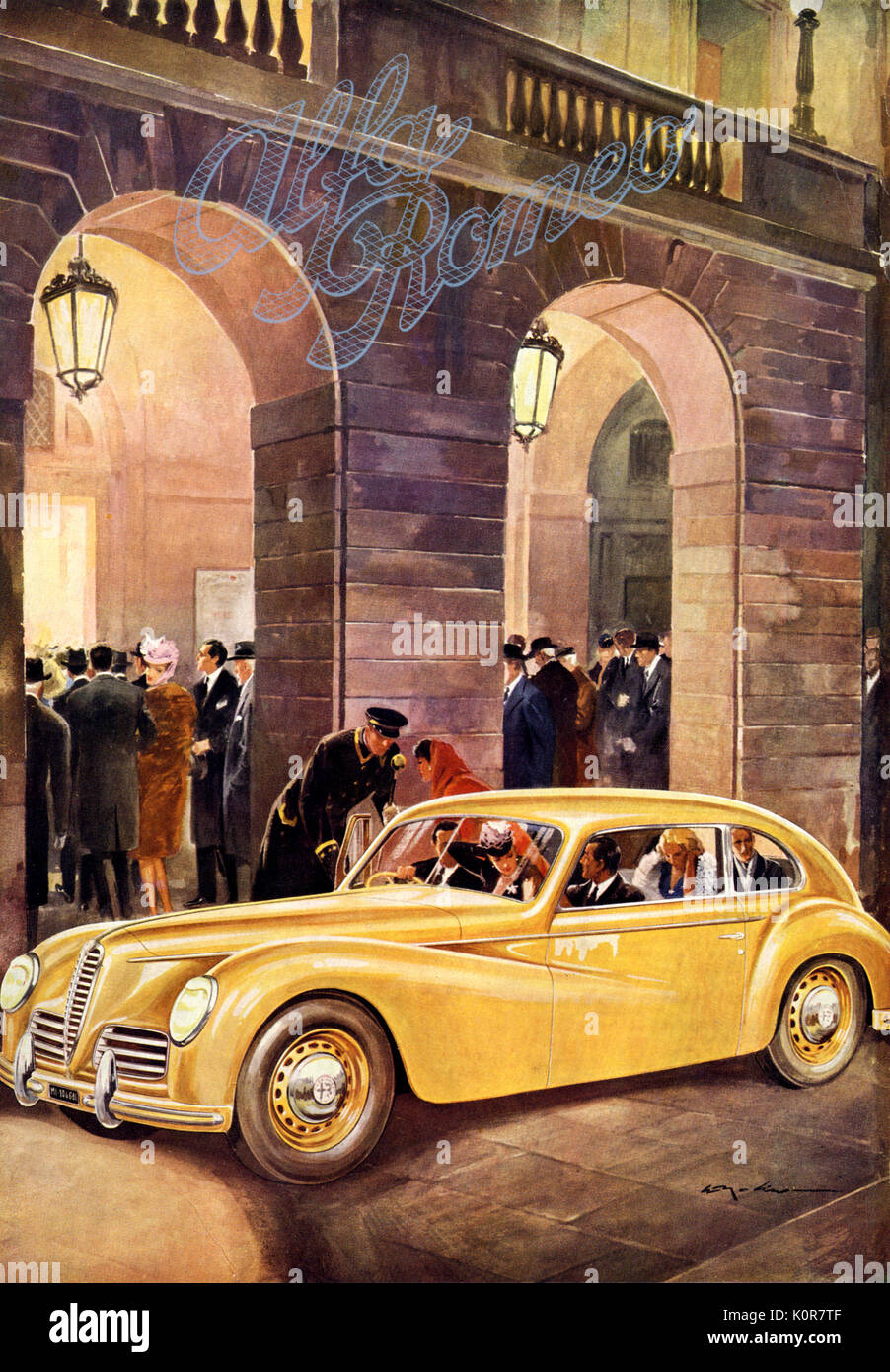 Il Teatro alla Scala di Milano - in arrivo per il teatro alla Scala pubblicità per Alfa Romeo auto 1930. Vita alta, lusso Foto Stock