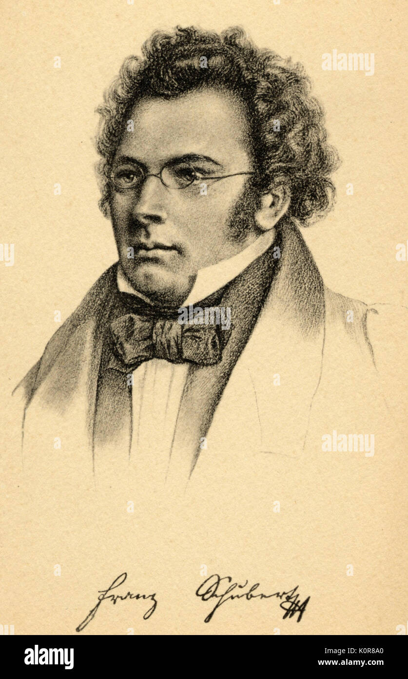 Franz Schubert - Ritratto / Disegno. Il compositore austriaco. 1797 - 1828 Foto Stock