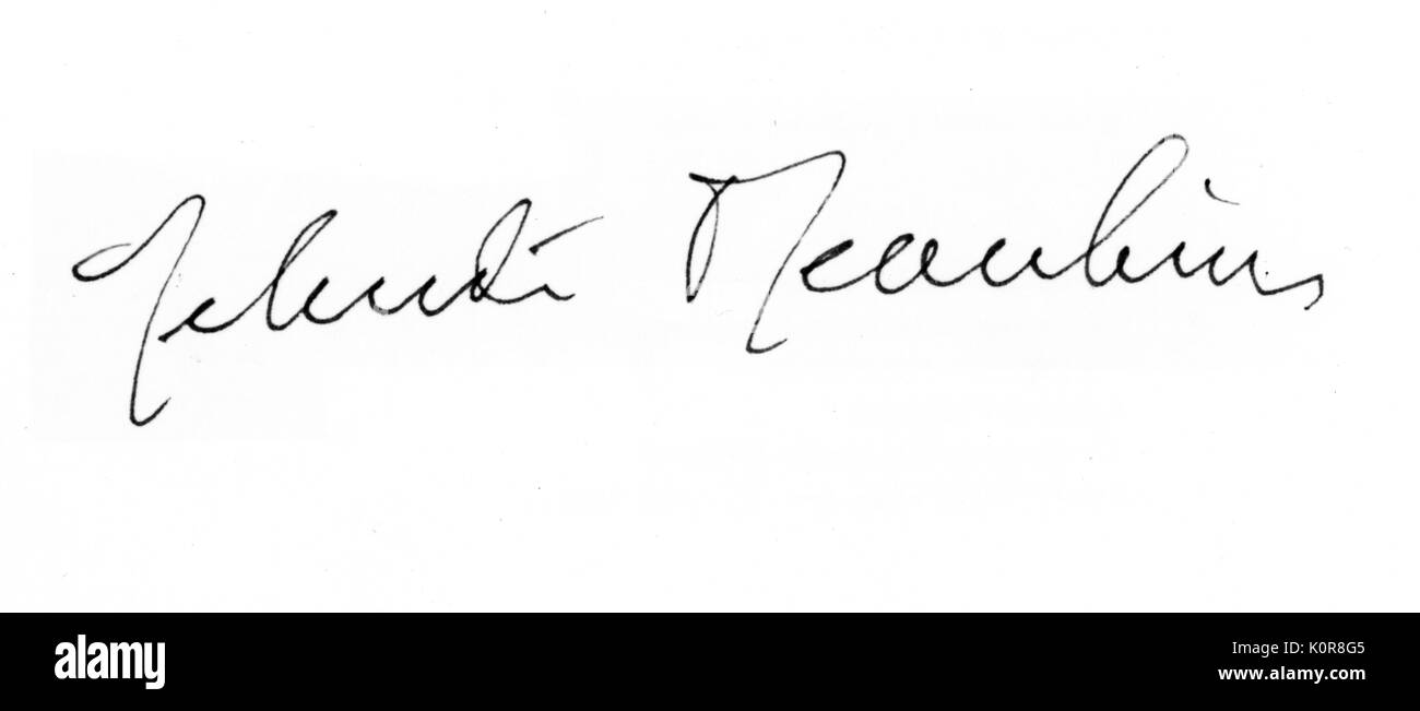 Yehudi MENUHIN, YEHUDI - firma manoscritta - British violinista e direttore , b. 1916 Foto Stock
