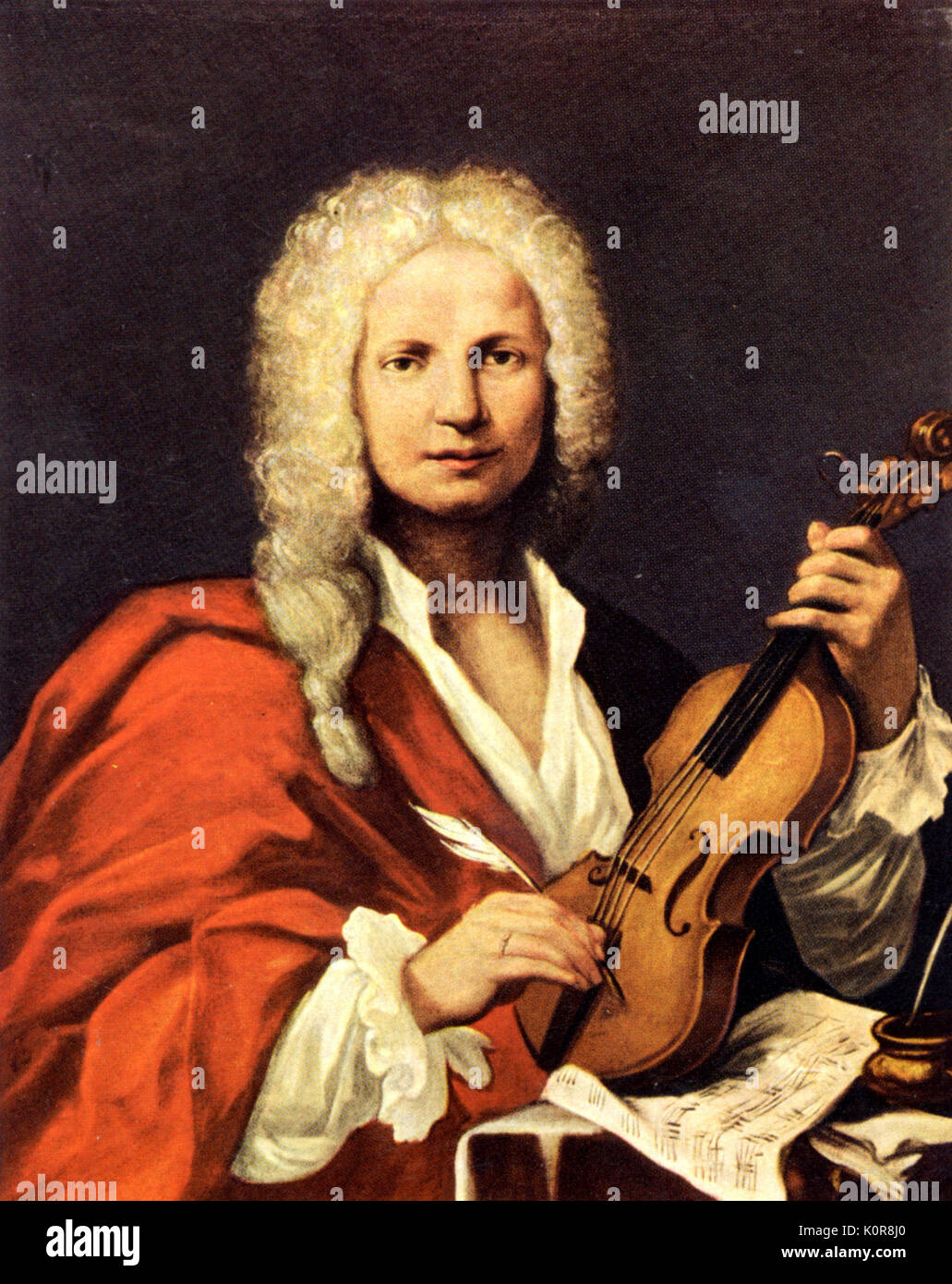 Antonio Vivaldi con violino da ignoti XVIII sec. artista. (Autenticità del ritratto messo in discussione da alcuni studiosi - è davvero questo il Vivaldi?). Compositore italiano & violinista, 1678-1741. Foto Stock