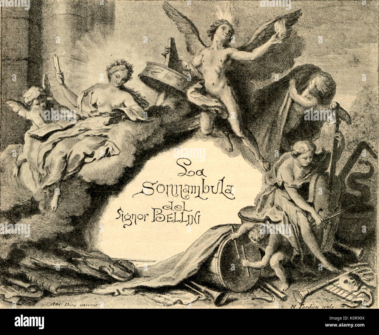 Vincenzo Bellini "La Sonnambula". Titolo pagina del manoscritto della partitura. Compositore italiano 1801-1835 Foto Stock