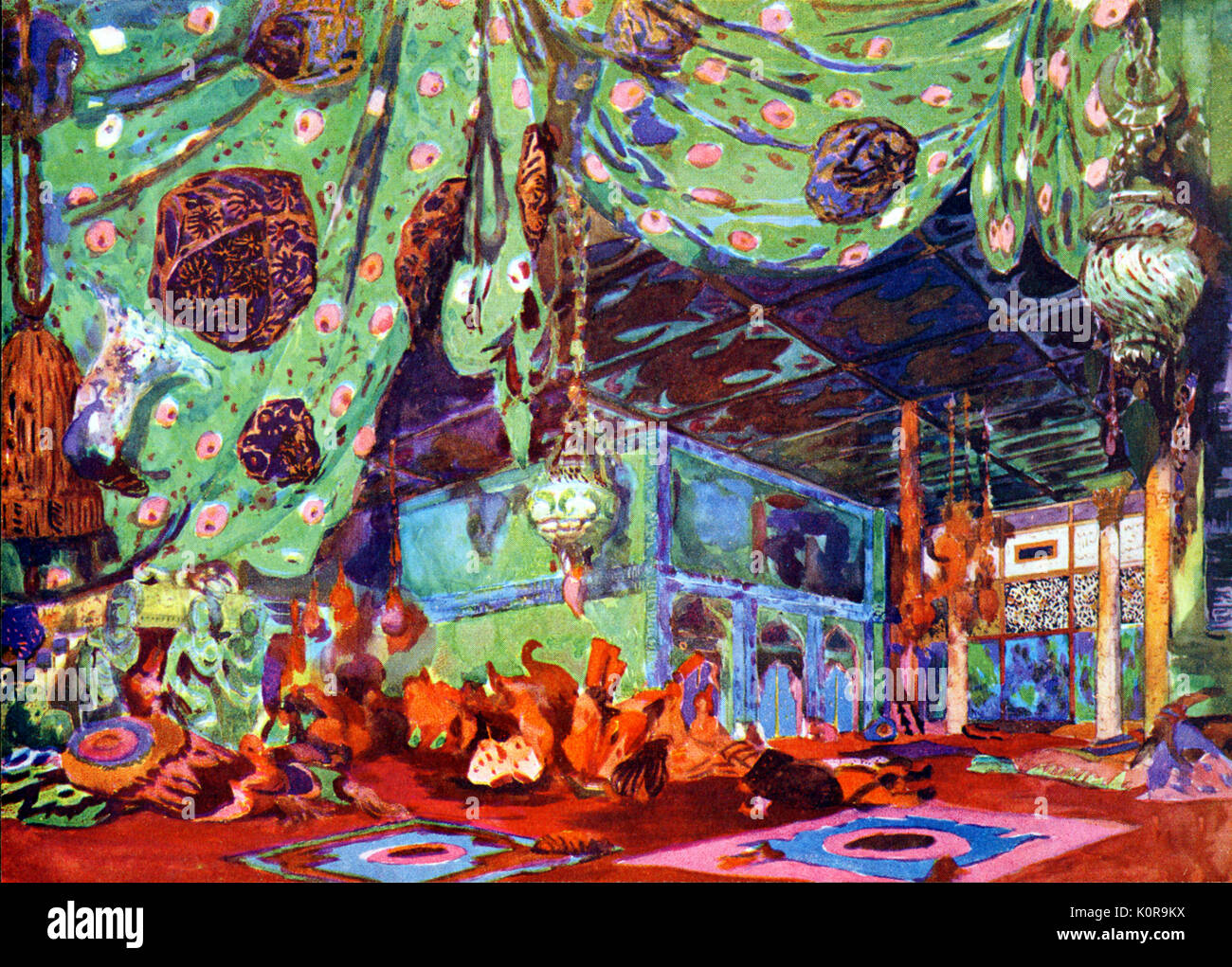 Rimsky-Korsakov, NA - Sherazade 1910, Parigi impostato da Leon Bakst (1866-1924) - Ballets Russes de Diaghilev Paris Première, 1910. Il compositore russo (1844-1908) . Il balletto Russe, Ballets Russes Foto Stock