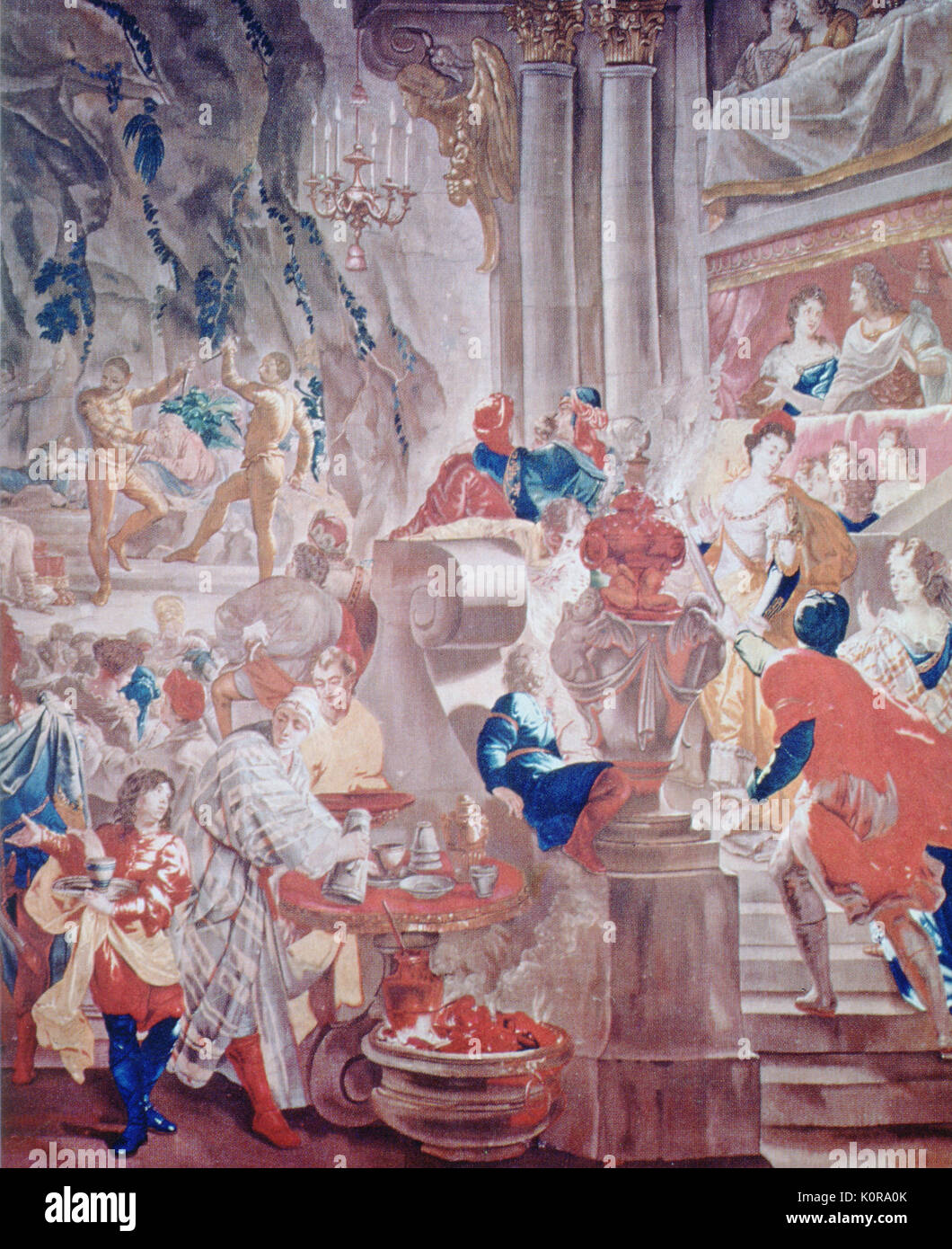 LOUIS XIV a prestazioni di LULLY opera, ARMIDE presso l'Opera di Parigi. Dettaglio della tappezzeria da Van der Borgh c.1690 J B LULLY, compositore italo-francese, 1632-1687 Foto Stock