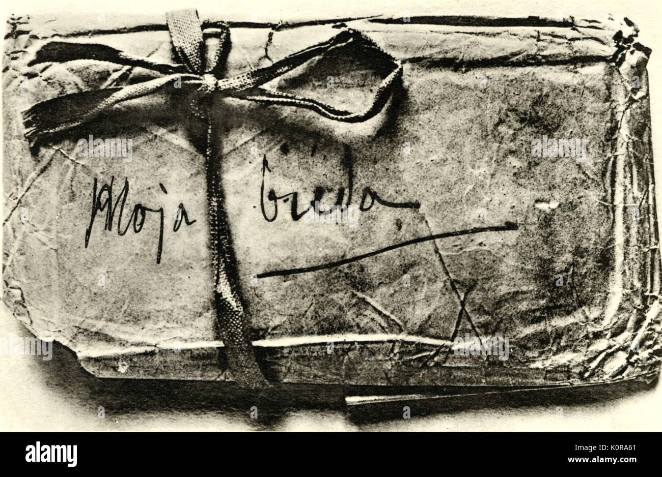 CHOPIN - 'Moja Bieda' (Ma Misere) parole scritte da Frederic Chopin su una busta in cui egli ha mantenuto le lettere da Marie Wodzinska Foto Stock