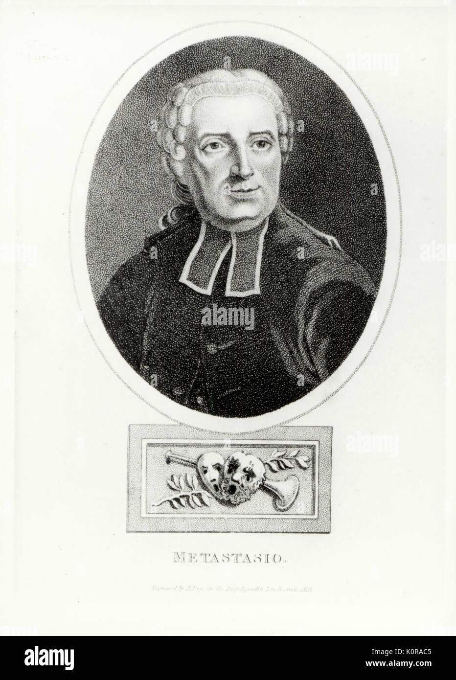 METASTASIO, Pietro - OVALE RITRATTO incisione - poeta e librettista (1698-1782) Foto Stock