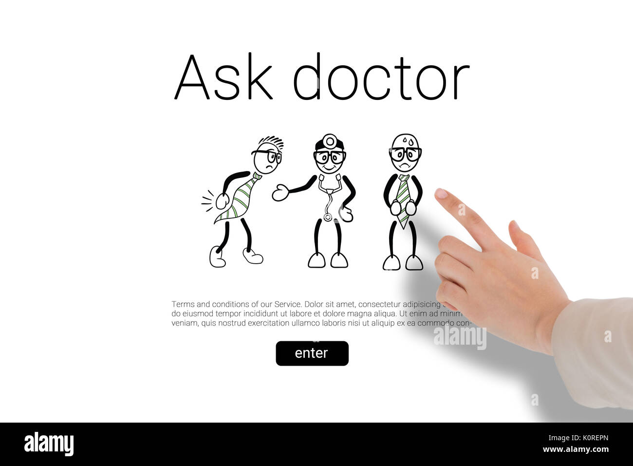 Imprenditrice puntato contro di chiedere al medico il testo con rappresentazioni umane Foto Stock