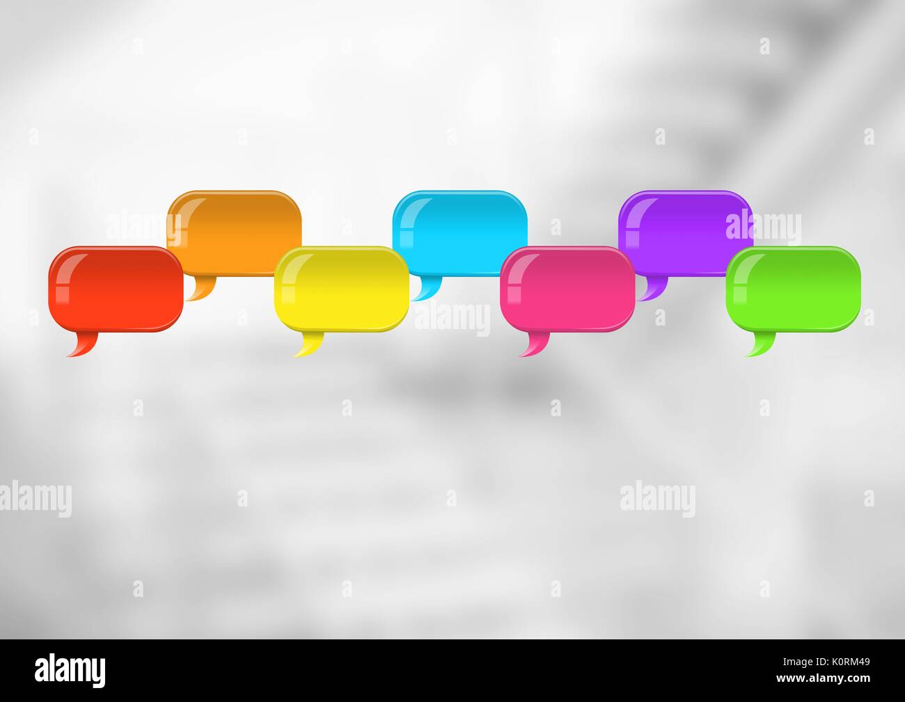 Composito Digitale del gruppo di chat lucido bolle galleggianti in camera Foto Stock