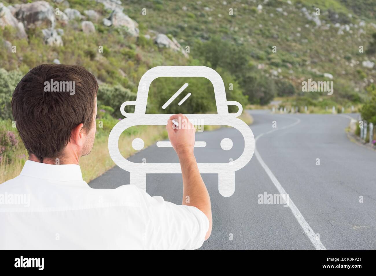 Composito Digitale dell uomo d affari di disegno di un auto sulla strada Foto Stock