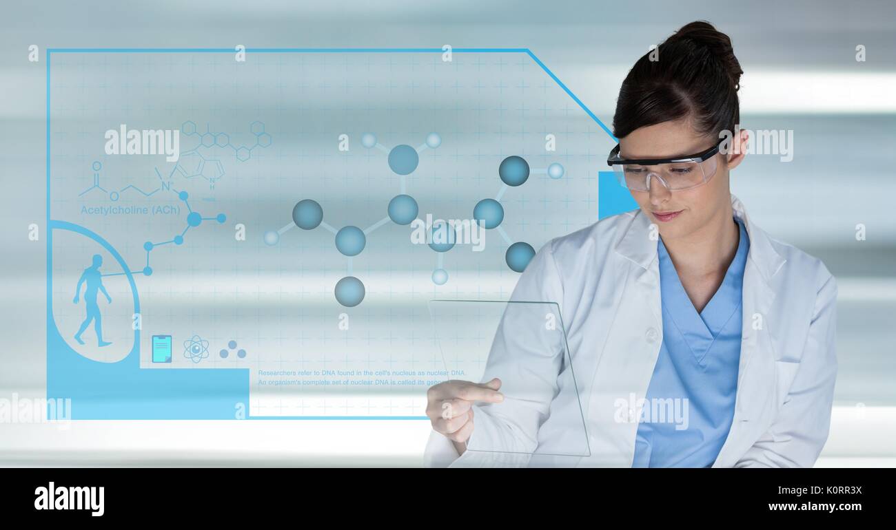 Composito Digitale del medico donna contro interfaccia di DNA Foto Stock