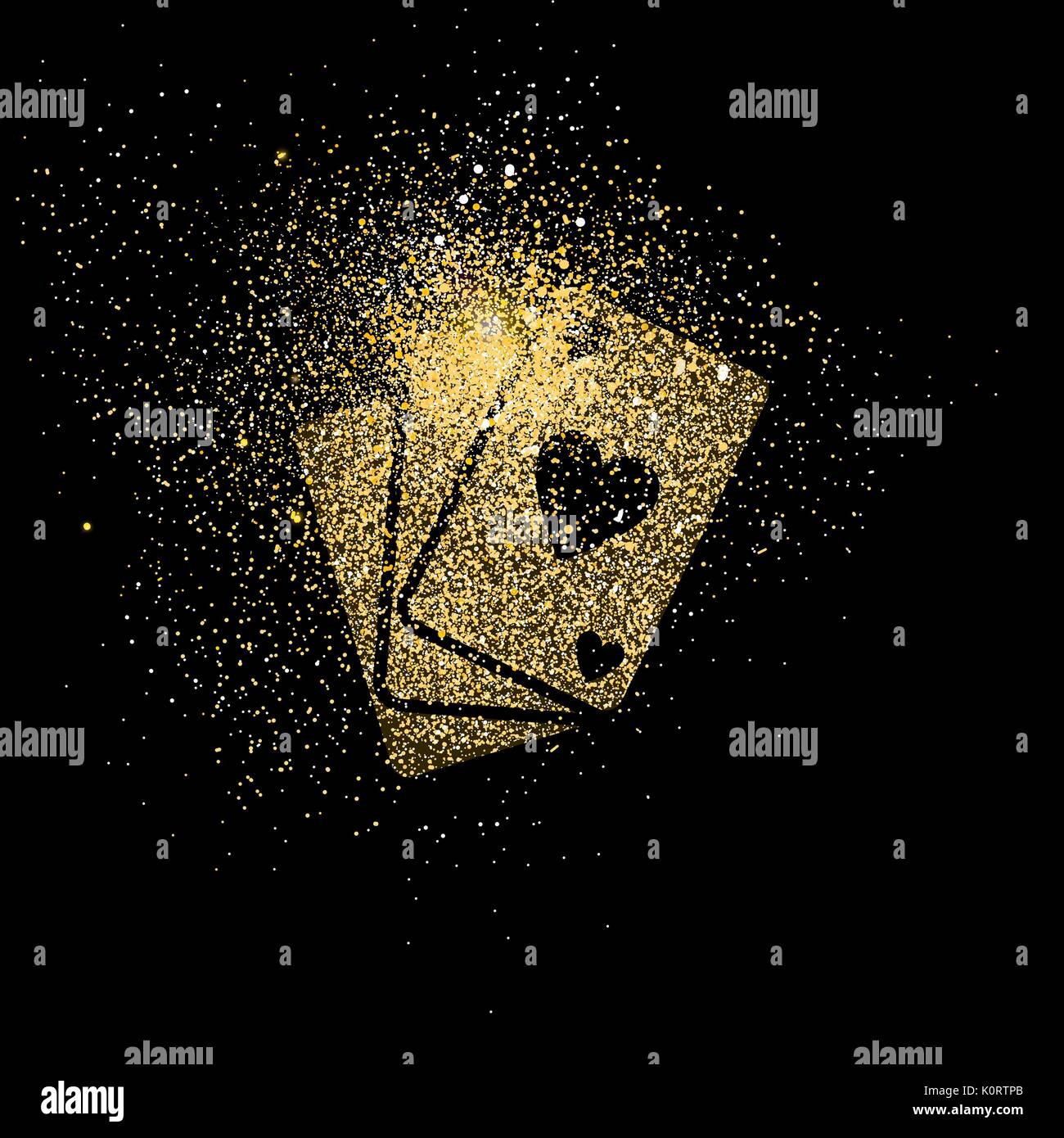 Carte da poker concetto simbolo illustrazione, oro giocando carte icona resa realistica golden glitter polvere su sfondo nero. EPS10 vettore. Illustrazione Vettoriale