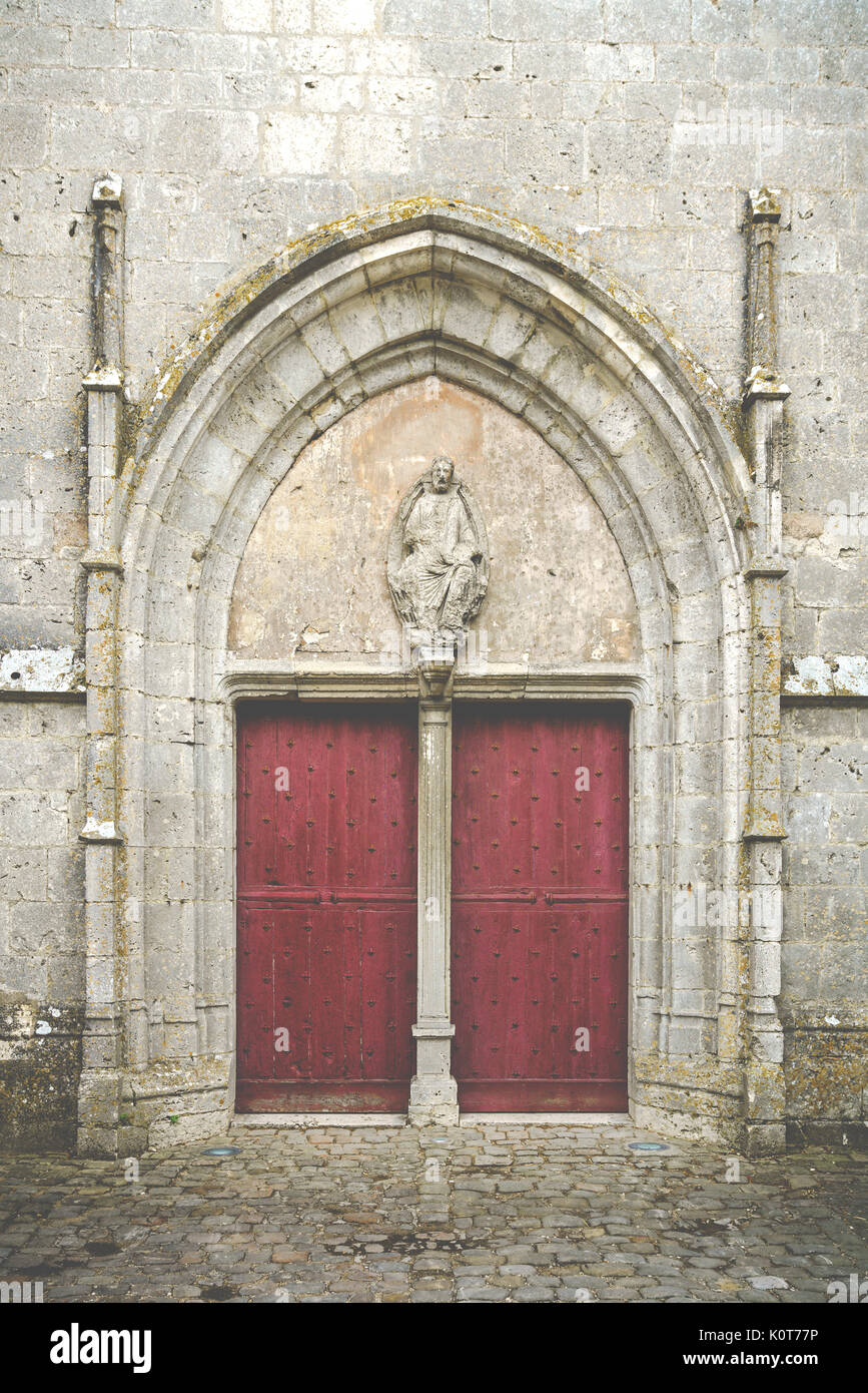 Ingresso alla medievale église catholique collégiale saint quiriace a Provins, Francia Foto Stock