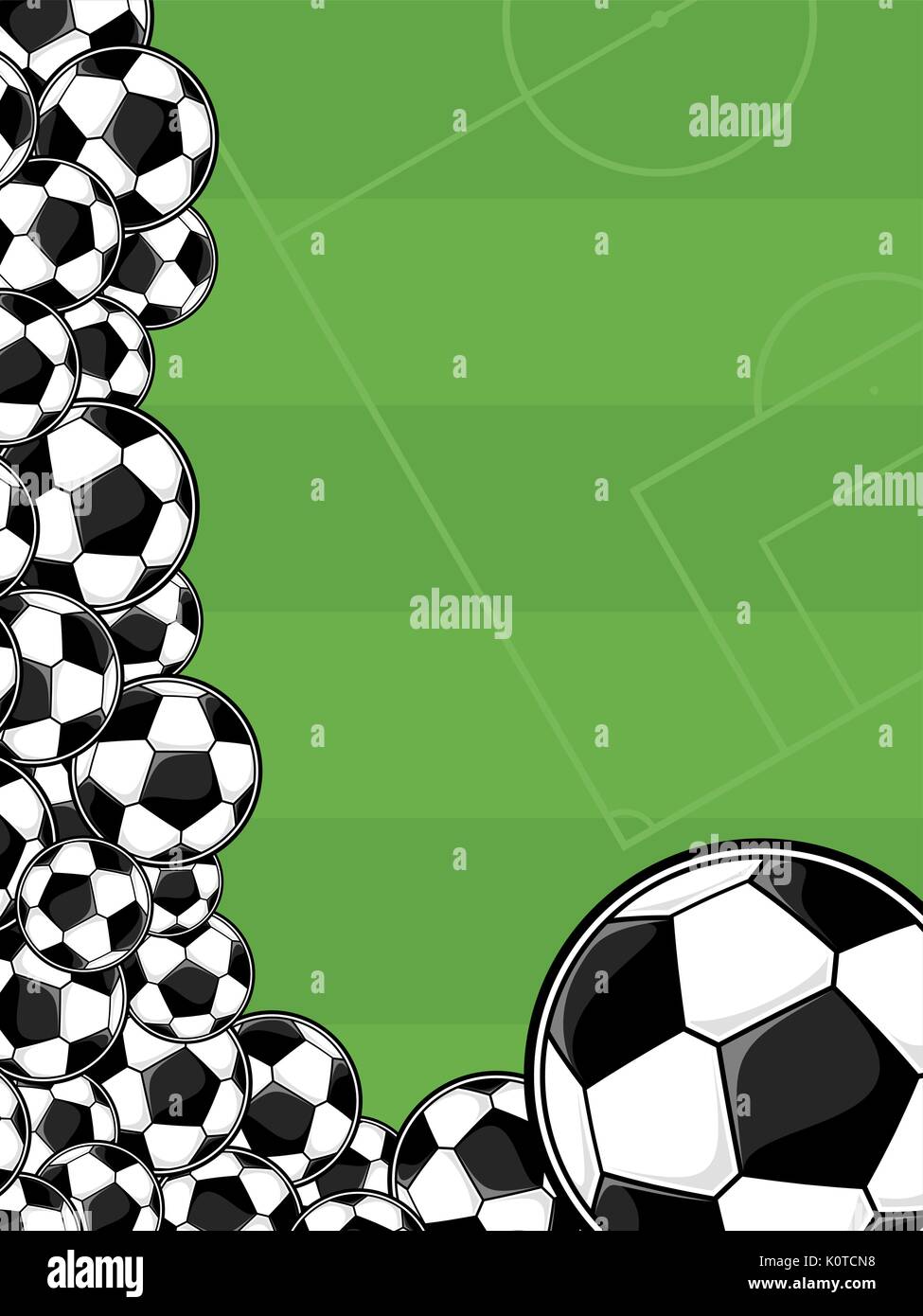 Palloni da calcio confine sulla riproduzione verde dello sfondo dei campi Illustrazione Vettoriale