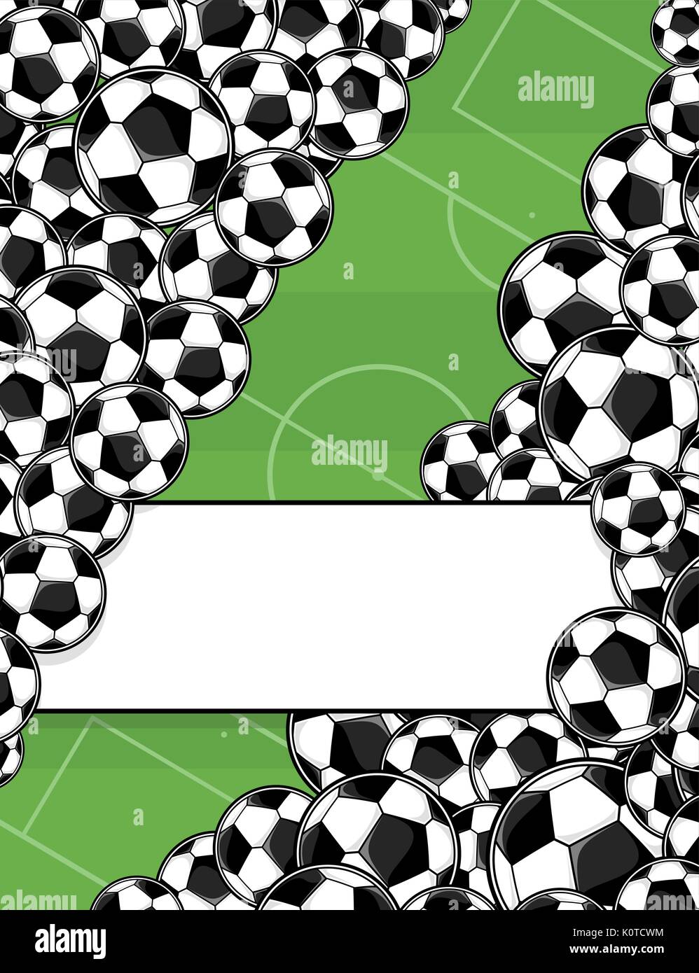 Palloni da calcio confine sulla riproduzione verde dello sfondo dei campi Illustrazione Vettoriale
