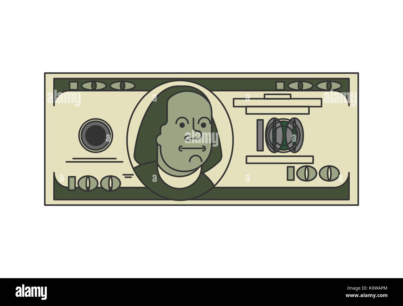 100 Dollar lineare di stile. USA il denaro. Moneta americana Illustrazione Vettoriale