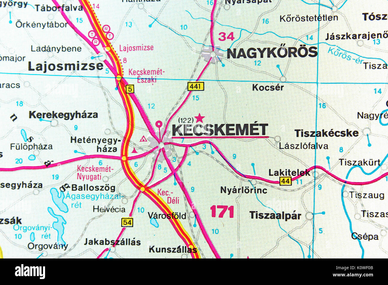 Kecskemét Ungheria mappa mappa della città mappa stradale Foto stock - Alamy
