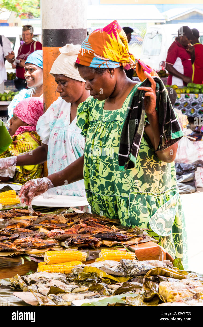Fornitori sul mercato, Port Vila, Vanuatu, Sud Pacifico Foto Stock