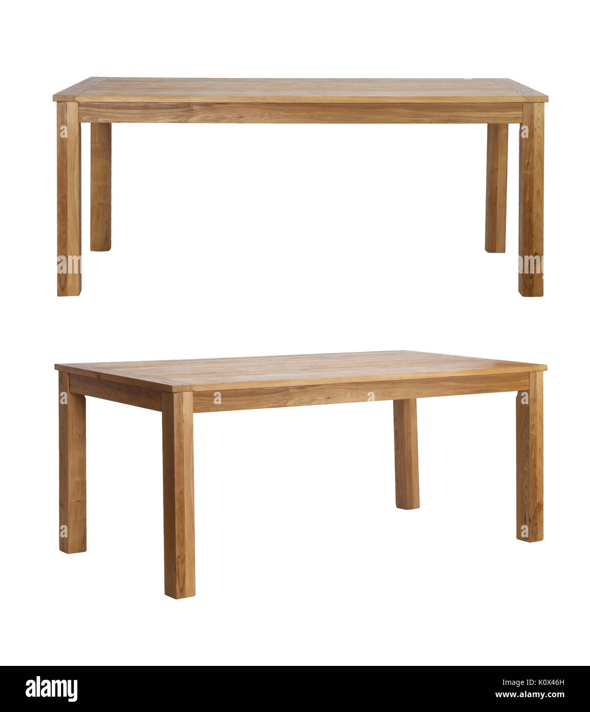 In legno marrone tavolo rustico desk su sfondo bianco Foto Stock