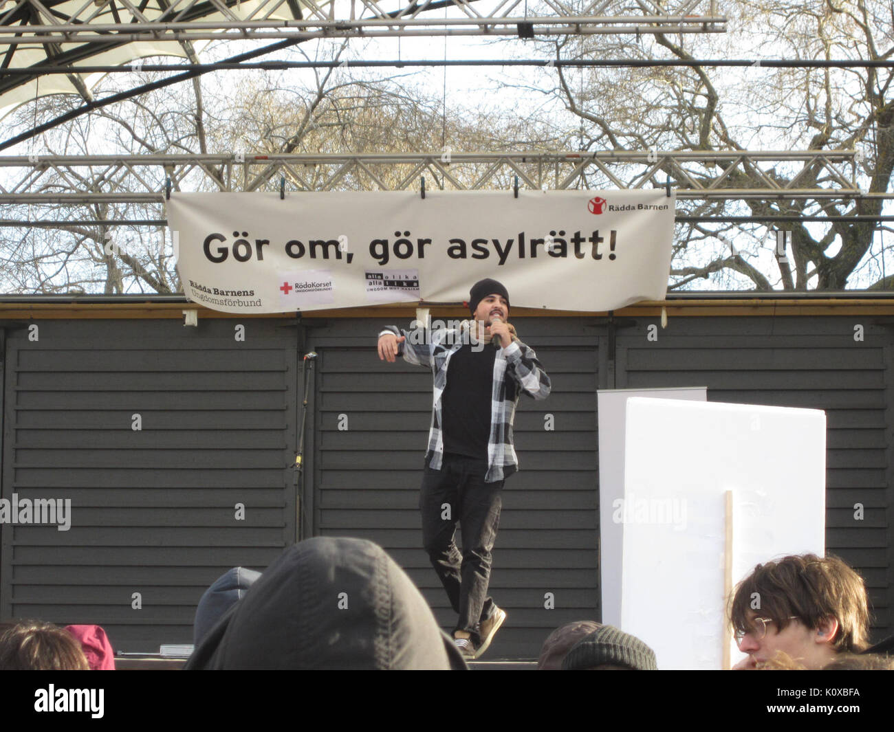 Amer Sarsour a dimostrazione contro svedese politica di migrazione a Stoccolma Foto Stock