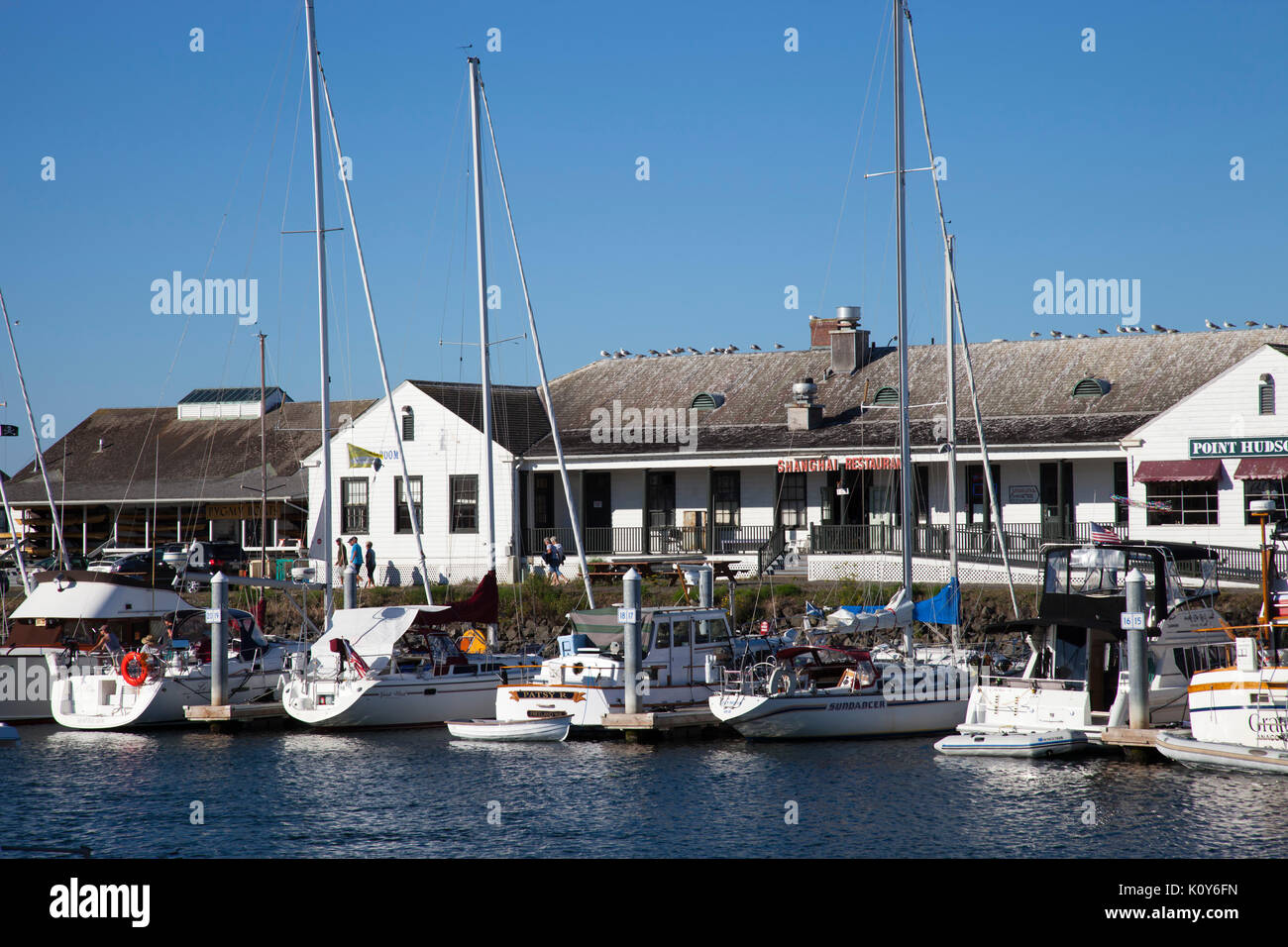 Punto Hudson Marina, ristorante e caffetteria, edificio Port Townsend, nello Stato di Washington, USA, America Foto Stock