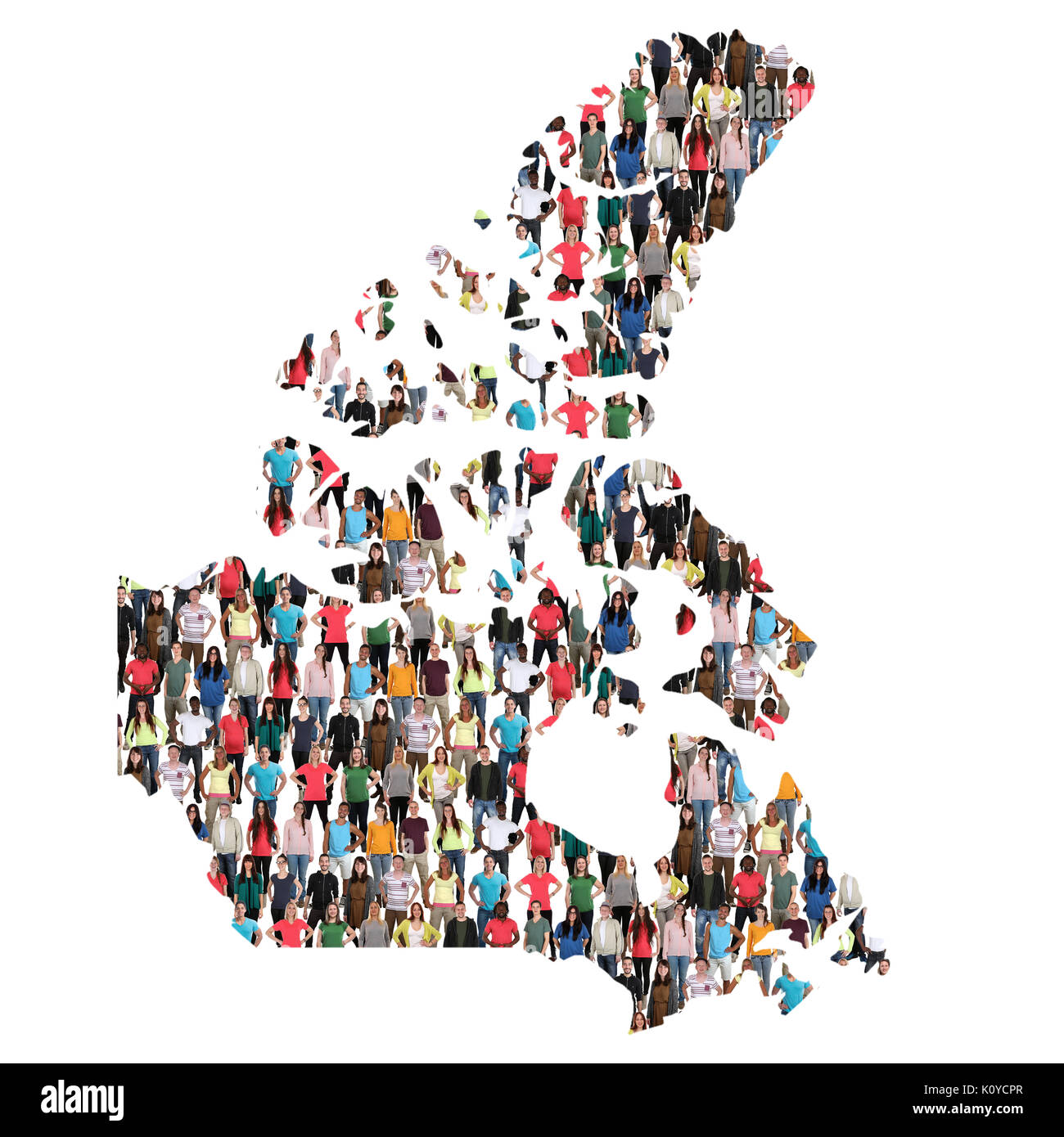 Mappa Canada gruppo multiculturale di integrazione delle persone di immigrazione isolato di diversità Foto Stock