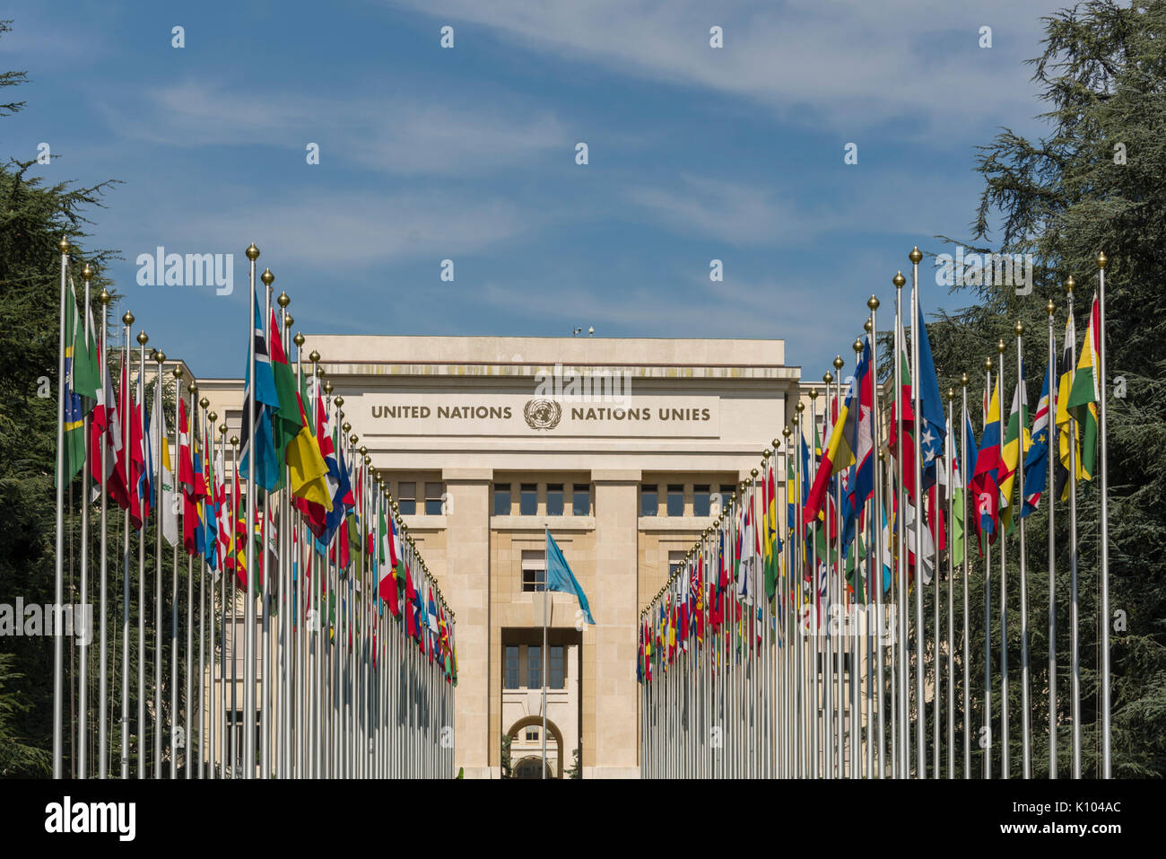Ginevra Svizzera Il Palazzo delle Nazioni è la casa dell'Ufficio delle Nazioni Unite Foto Stock