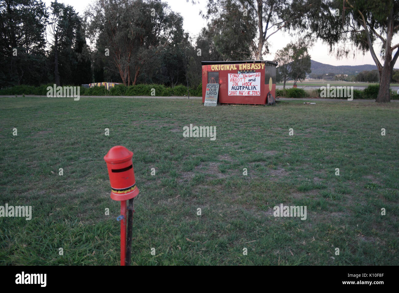 Tenda aborigena ambasciata, Canberra 004 Foto Stock