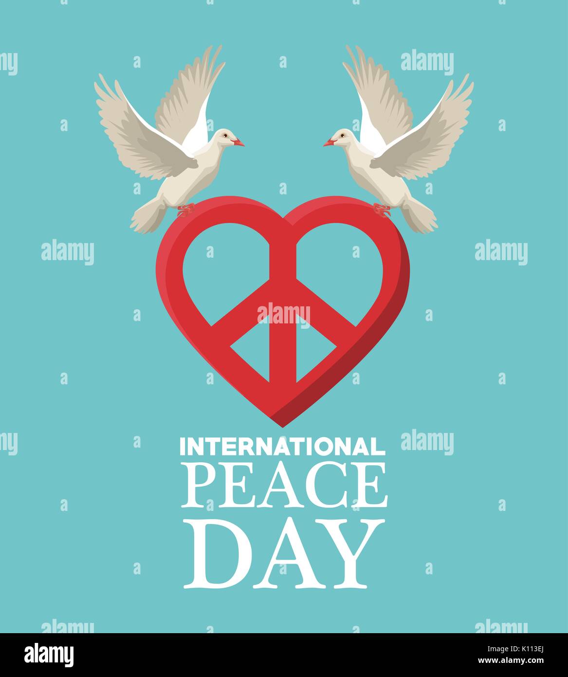 Poster a colori coppia piccioni volare con forma di cuore di pace e di amore simbolo Illustrazione Vettoriale
