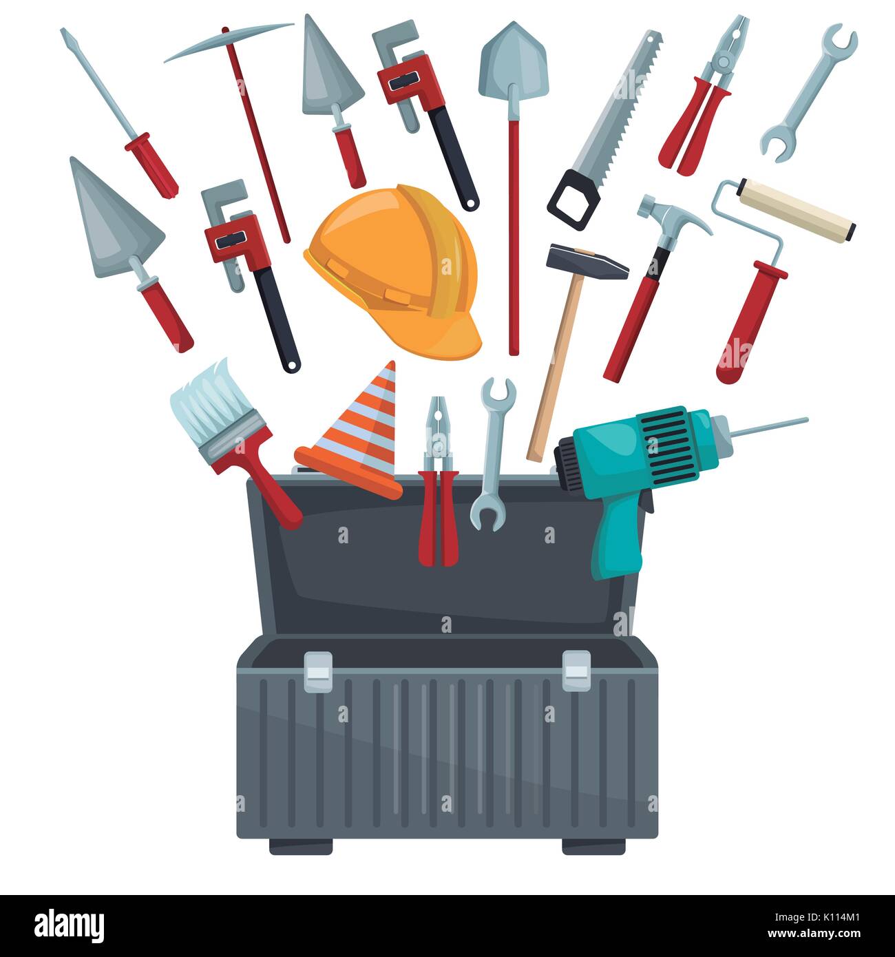 Sfondo bianco con apertura della casella degli strumenti ed utensili floating Illustrazione Vettoriale