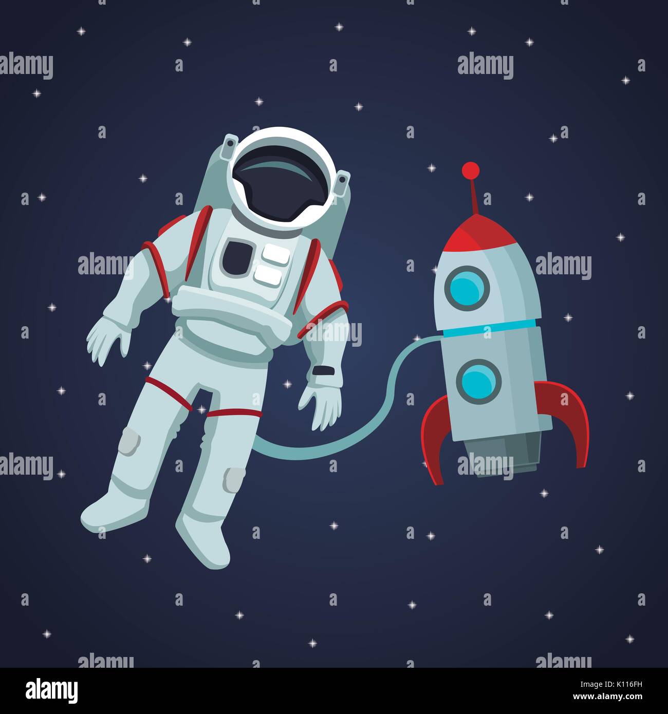 Spazio di colore di sfondo del paesaggio con l'Astronauta e rucola Illustrazione Vettoriale