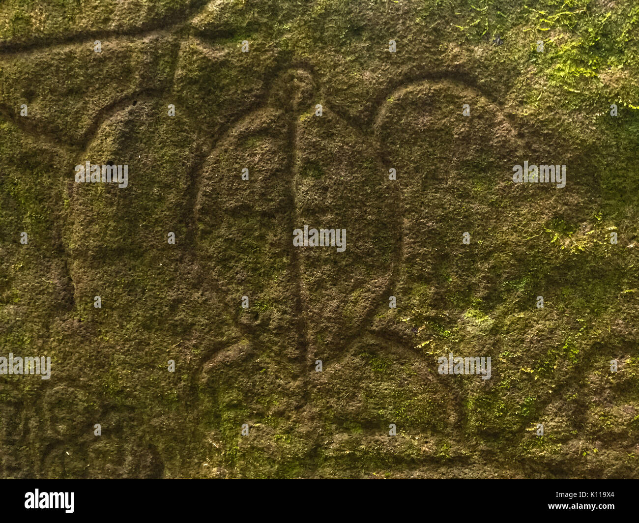 Il sito archeologico di Kamuihei è uno dei più grandi delle Marquesas e contiene immense rovine e impressionante pittogrammi. Foto Stock