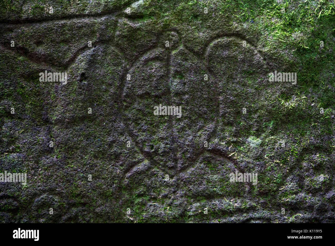 Il sito archeologico di Kamuihei è uno dei più grandi delle Marquesas e contiene immense rovine e impressionante pittogrammi. Foto Stock