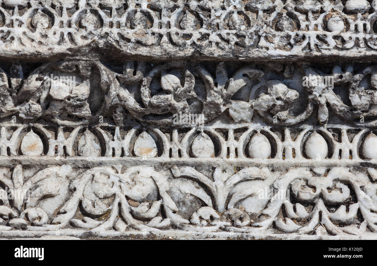 Pattern scolpito sul marmo, Hierapolis, Turchia Foto Stock