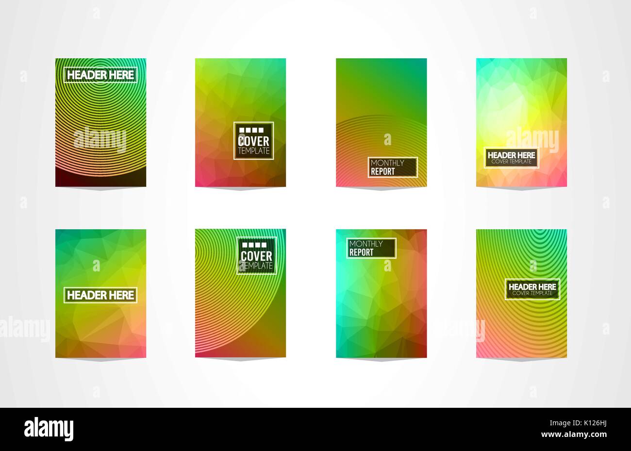 A4 Copertina della brochure Design Mininal con forme geometriche e colorati di gradienti e spazio per il testo, intestazione, piè di pagina e i titoli. Il futuristico il modello di pagina. Illustrazione Vettoriale