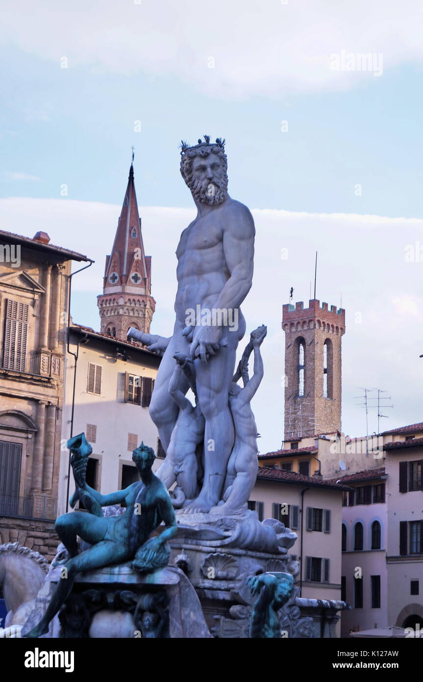 Fontana del Nettuno di Bartolomeo Ammannati, Piazza Signoria, Firenze, Italia Foto Stock