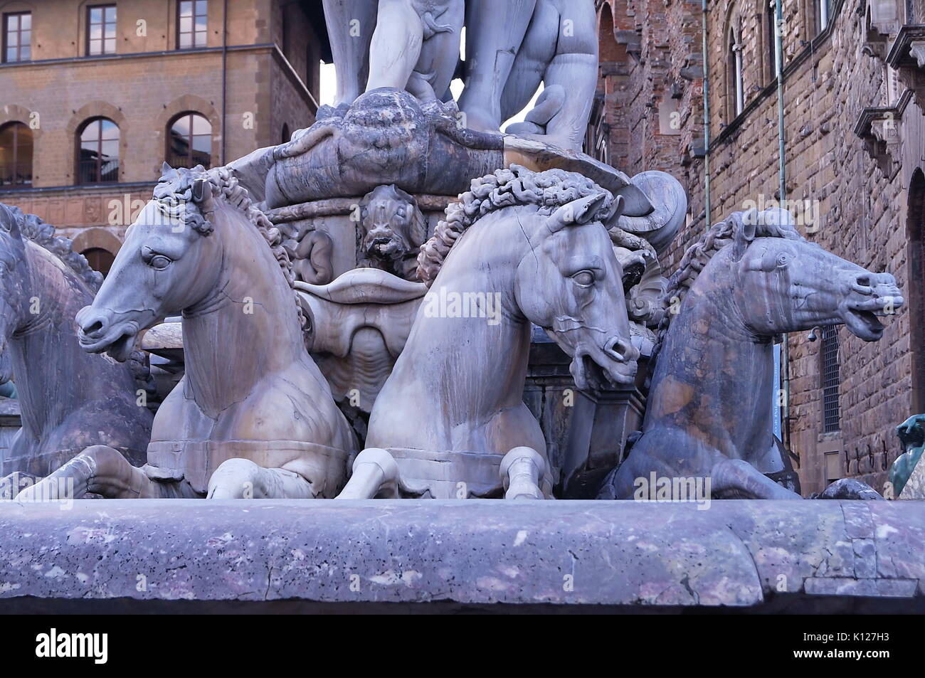 Fontana del Nettuno di Bartolomeo Ammannati, Piazza Signoria, Firenze, Italia Foto Stock