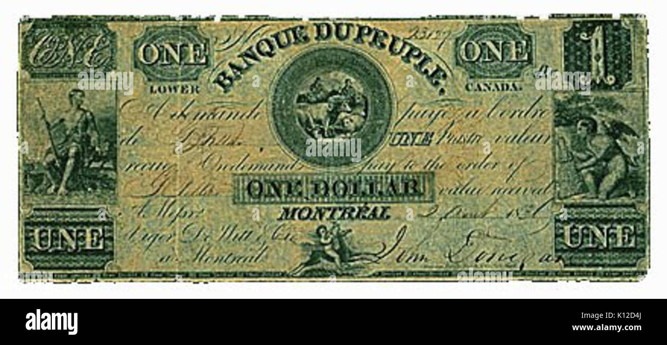 La Banque du Peuple billetta de 1 dollar 1836 Foto Stock
