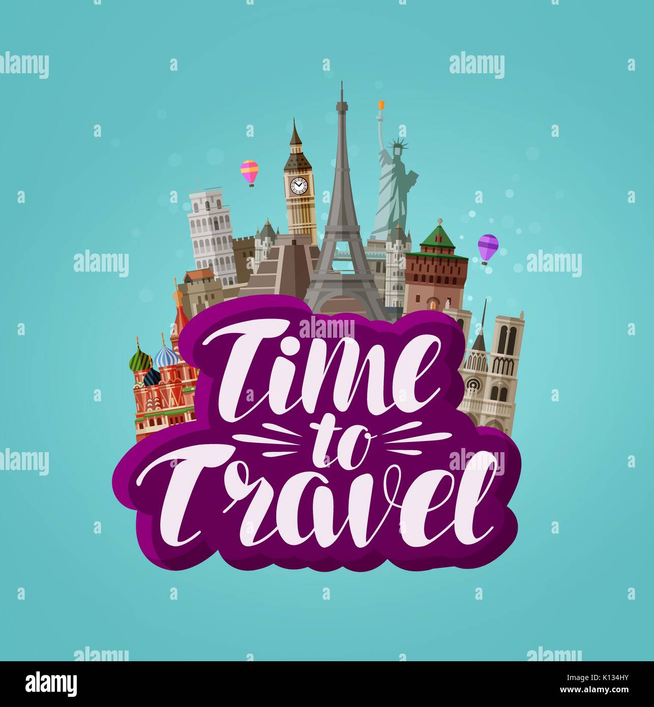 Il tempo di viaggio, banner. Viaggio, viaggiare intorno al mondo, concetto. Fumetto illustrazione vettoriale Illustrazione Vettoriale