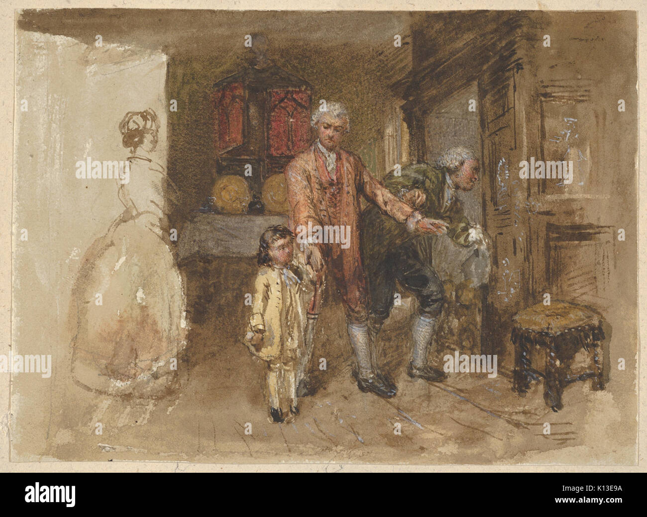 Un album contenente disegni, stampe e testo, che mostra opere artistiche e descrizioni informative. La collezione mette in risalto un mix di arte e contenuti scritti. Foto Stock