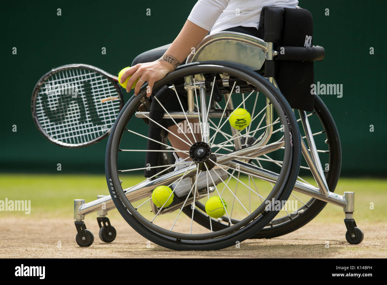 Tennis su sedia a rotelle in dettaglio i campionati di Wimbledon 2017 Foto Stock