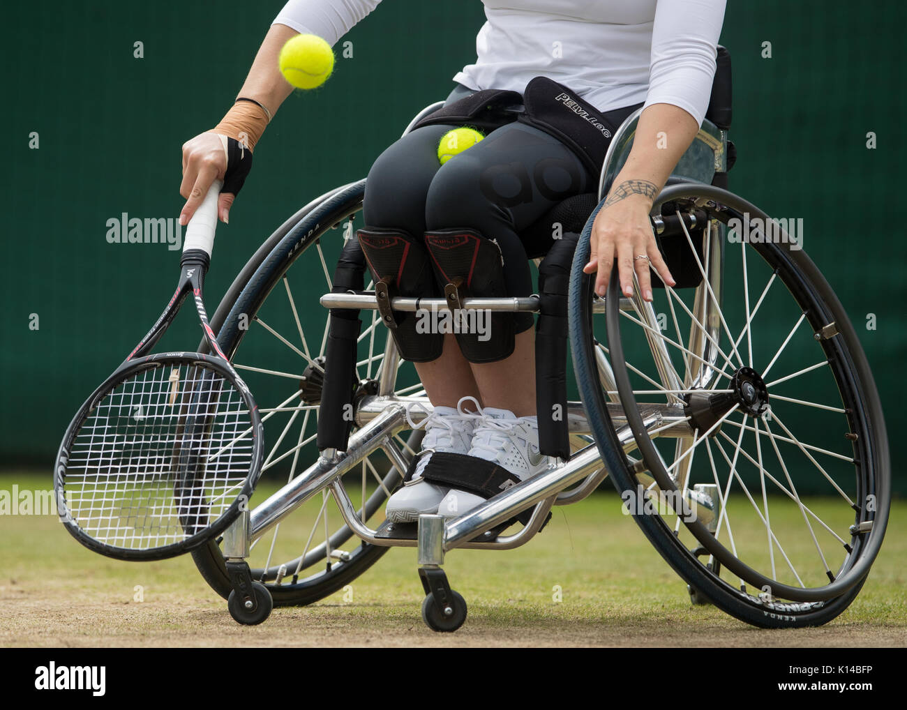 Tennis su sedia a rotelle in dettaglio i campionati di Wimbledon 2017 Foto Stock