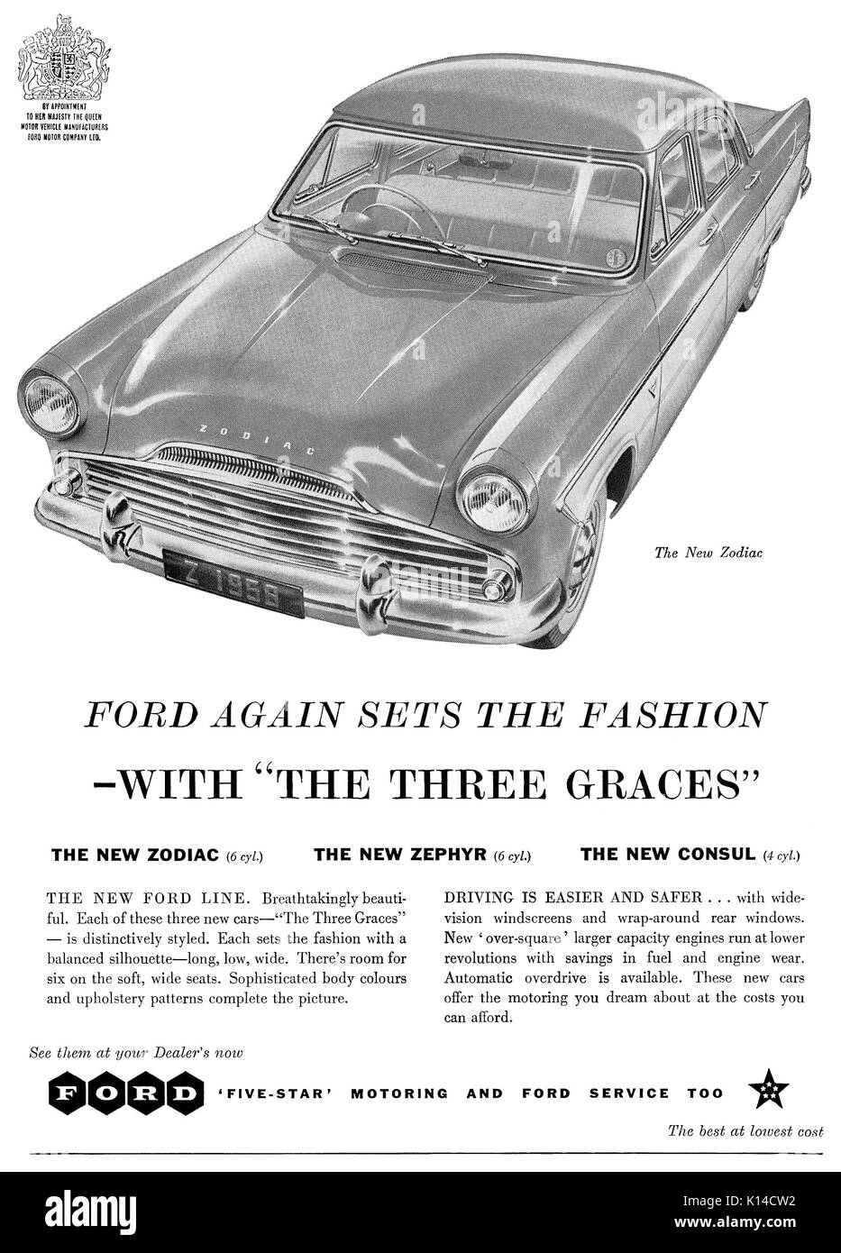 1956 British pubblicità per automobili Ford con la Ford Zodiac. Foto Stock