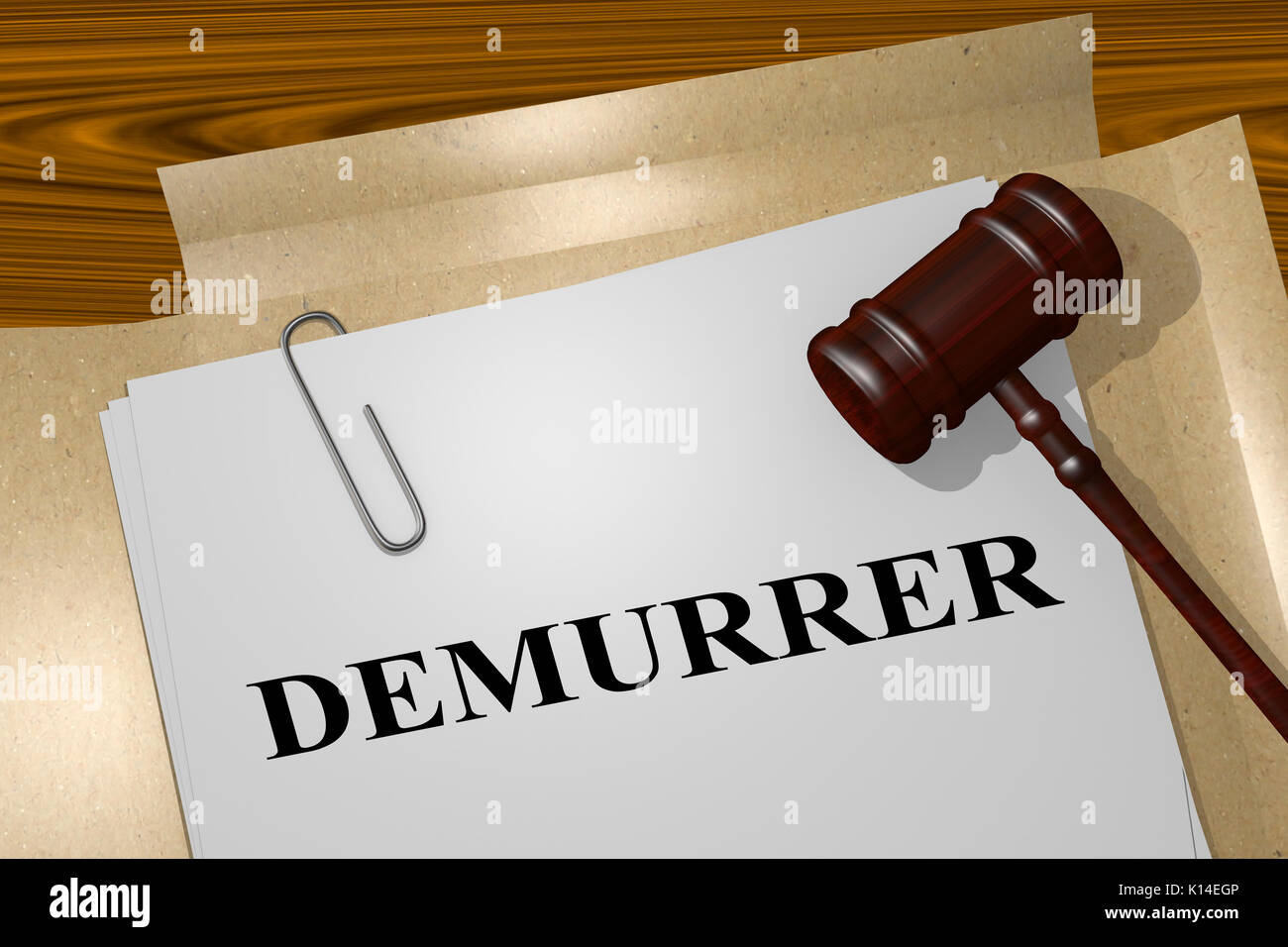 3D illustrazione del 'DEMURRER" titolo sul documento legale Foto Stock